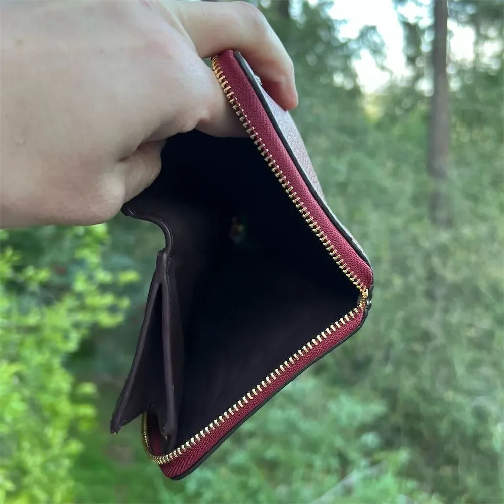 COACH Women's Medium Id Zip-Around Wallet Burgundy Pebbled Leather - Picture 5 of 8